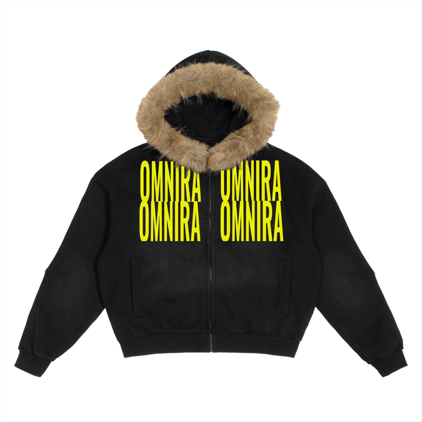 Sun Fade Boxy Detachable Fur Hoodie